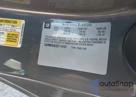 2008 Saturn Sky from USA, damaged, VIN 1G8MB35B38Y119191